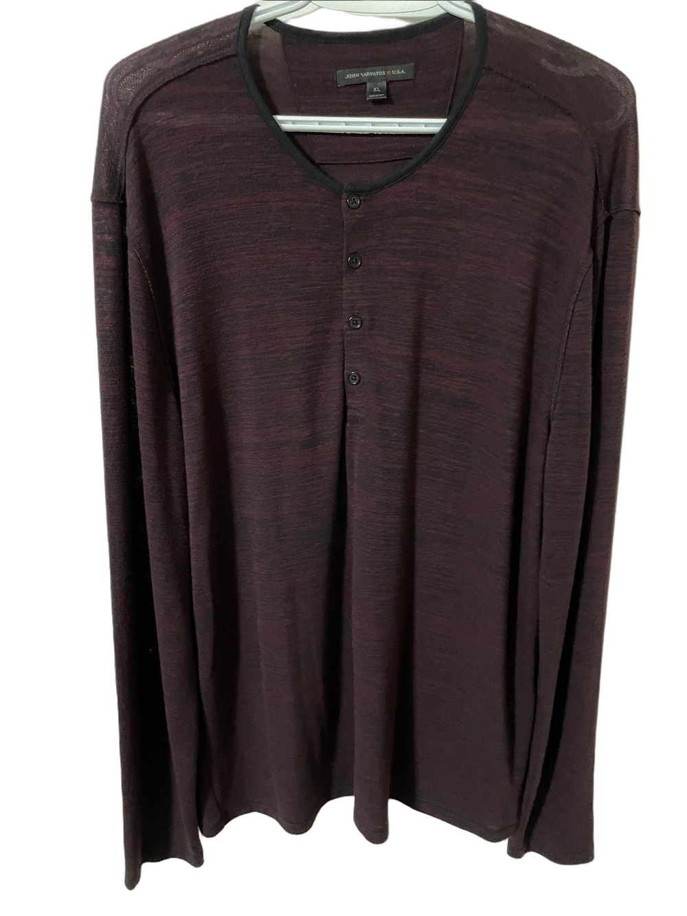 John Varvatos Dark Burgundy Long Sleeve Henley Size XL